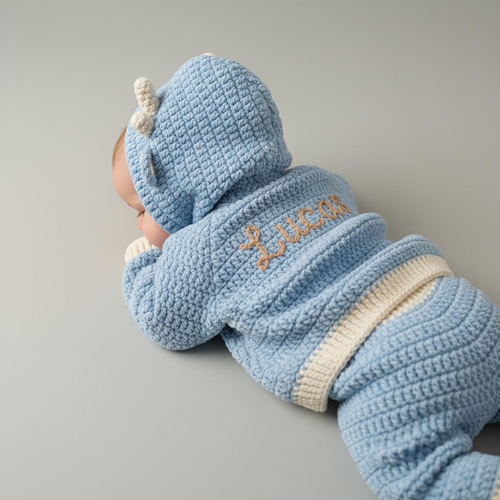 Crochet Reindeer Baby Outfit, Handmade Hooded Cardigan & Pants Set, Newborn Christmas Photo Prop, Baby’s First Christmas Gift
