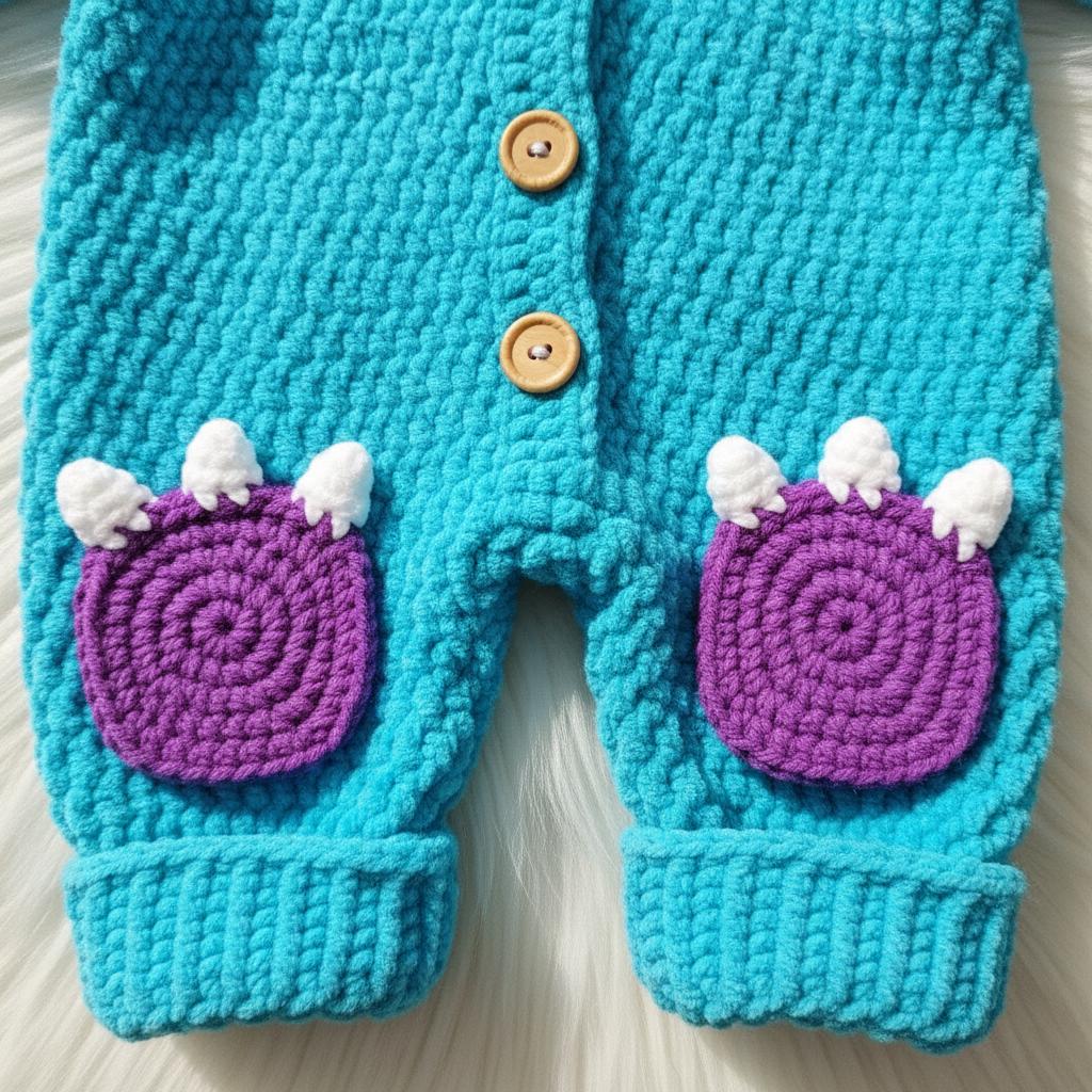 Crochet Blue Monster Baby Outfit, Hooded Romper with Horns, Newborn Halloween Costume, Infant Photo Prop, Baby Shower Gift