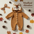 Personalized Crochet Squirrel Baby Romper, Woodland Hooded Animal Outfit, Newborn Photo Prop, Fall Baby Costume, Shower Gift