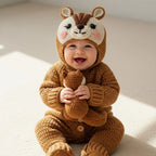 Personalized Crochet Squirrel Baby Romper, Woodland Hooded Animal Outfit, Newborn Photo Prop, Fall Baby Costume, Shower Gift