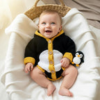 Crochet Penguin Baby Romper, Handmade Hooded Costume, Newborn Photo Prop, Baby’s First Halloween Outfit, Winter Baby Gift