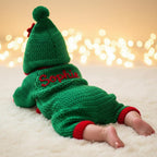 Crochet Christmas Elf Baby Outfit, Green Cardigan Pants and Hat Set, Newborn Photo Prop, First Christmas Costume, Holiday Baby Gift