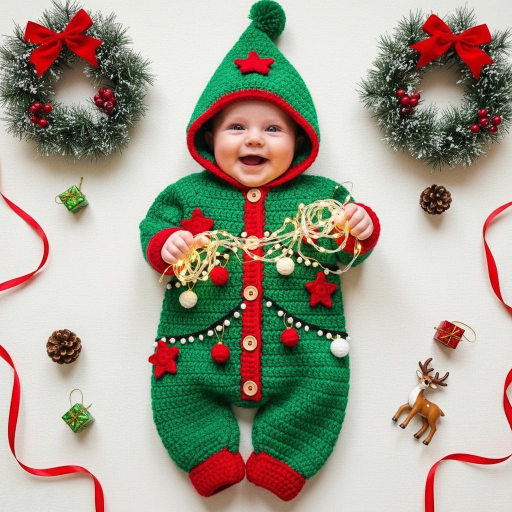 Crochet Christmas Elf Baby Outfit, Green Cardigan Pants and Hat Set, Newborn Photo Prop, First Christmas Costume, Holiday Baby Gift