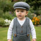 Crochet Baby Outfit, Newsboy Cap, Vest, Suspender Bloomers and Bow Headband, Newborn Photo Prop, Coming Home Outfit, Baby Shower Gift