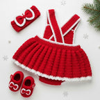 Crochet Christmas Baby Outfit, Red Baby Girl Dress Set with Headband and Booties, Newborn Photo Prop, First Christmas Gift