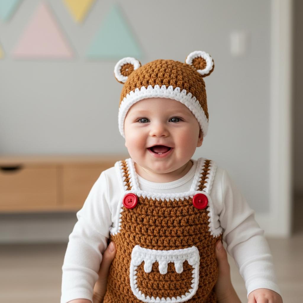 Crochet Gingerbread Baby Outfit, Christmas Baby Romper and Hat, Newborn Photo Prop, First Christmas Outfit, Handmade Baby Gift