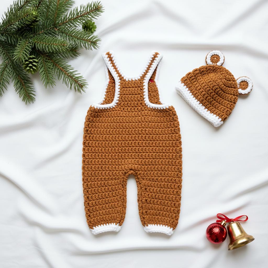 Crochet Gingerbread Baby Outfit, Christmas Baby Romper and Hat, Newborn Photo Prop, First Christmas Outfit, Handmade Baby Gift