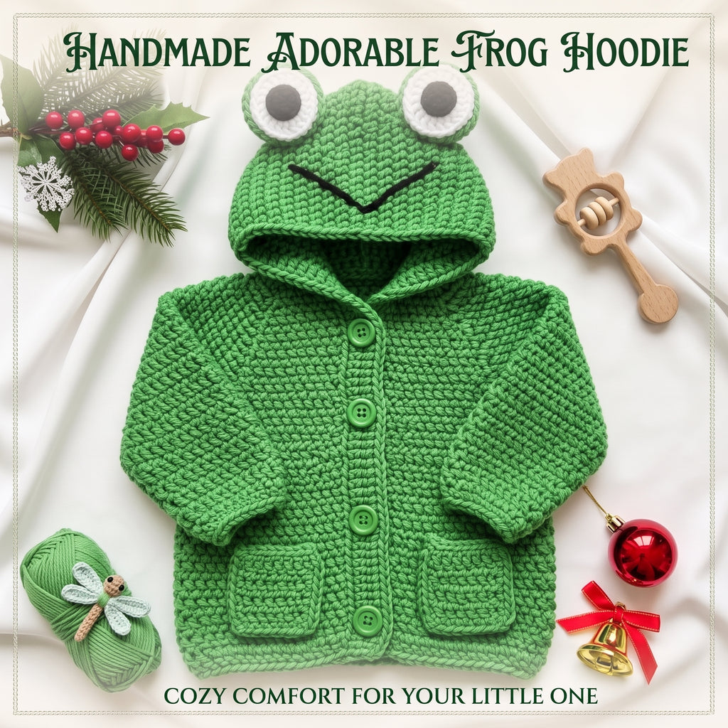 Adorable Crochet Frog Baby Outfit, Handmade Hooded Cardigan Sweater, Newborn Photo Prop, Halloween Costume, Baby Shower Gift