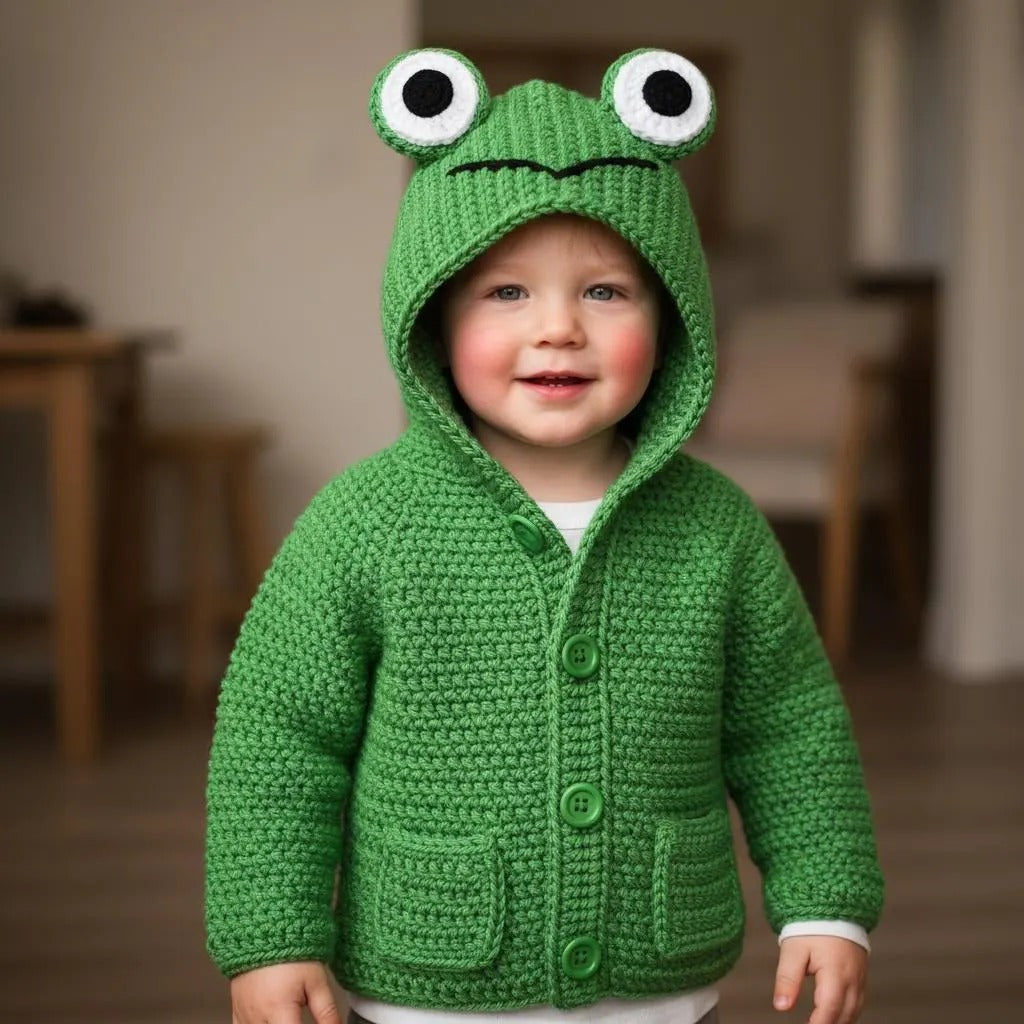 Adorable Crochet Frog Baby Outfit, Handmade Hooded Cardigan Sweater, Newborn Photo Prop, Halloween Costume, Baby Shower Gift