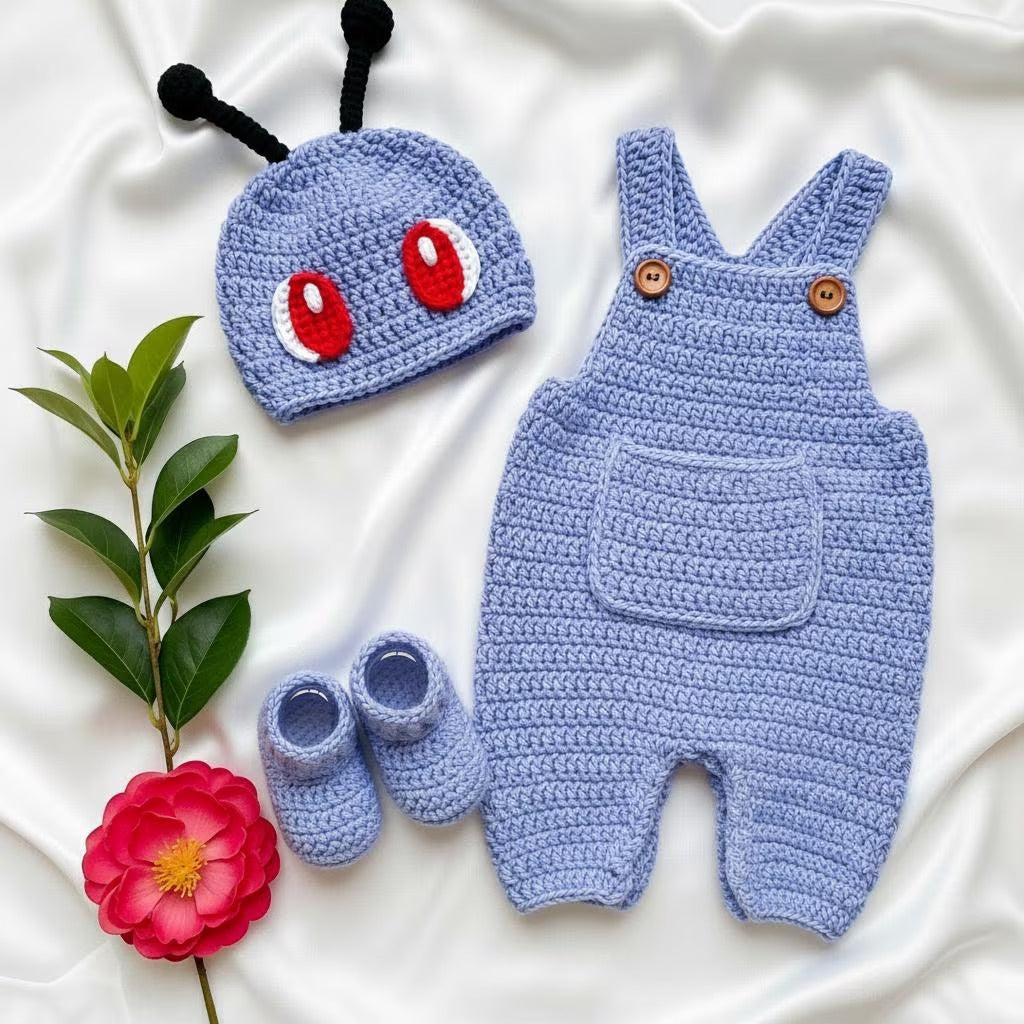 Crochet Alien Baby Outfit, Handmade Bug Antenna Hat, Romper & Booties Set, Newborn Photo Prop, Halloween Costume, Baby Shower Gift