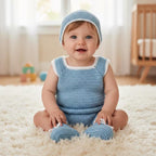Handmade Crochet Baby Romper & Booties Set, Blue Newborn Coming Home Outfit, Baby Boy Photo Prop, Baby Shower Gift