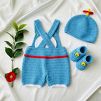 Crochet Blue Robot Cat Baby Outfit, Romper, Hat and Booties Set, Newborn Photo Prop, Anime Baby Costume, Baby Shower Gift
