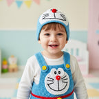 Crochet Blue Robot Cat Baby Outfit, Romper, Hat and Booties Set, Newborn Photo Prop, Anime Baby Costume, Baby Shower Gift