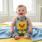 Crochet Duck Baby Romper, Handmade Blue Baby Overalls, Newborn Photo Prop, Easter Baby Outfit, Baby Shower Gift