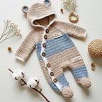 Crochet Bear Baby Romper, Personalized Hooded Newborn Outfit, Baby Coming Home Outfit, Newborn Photo Prop, Baby Shower Gift