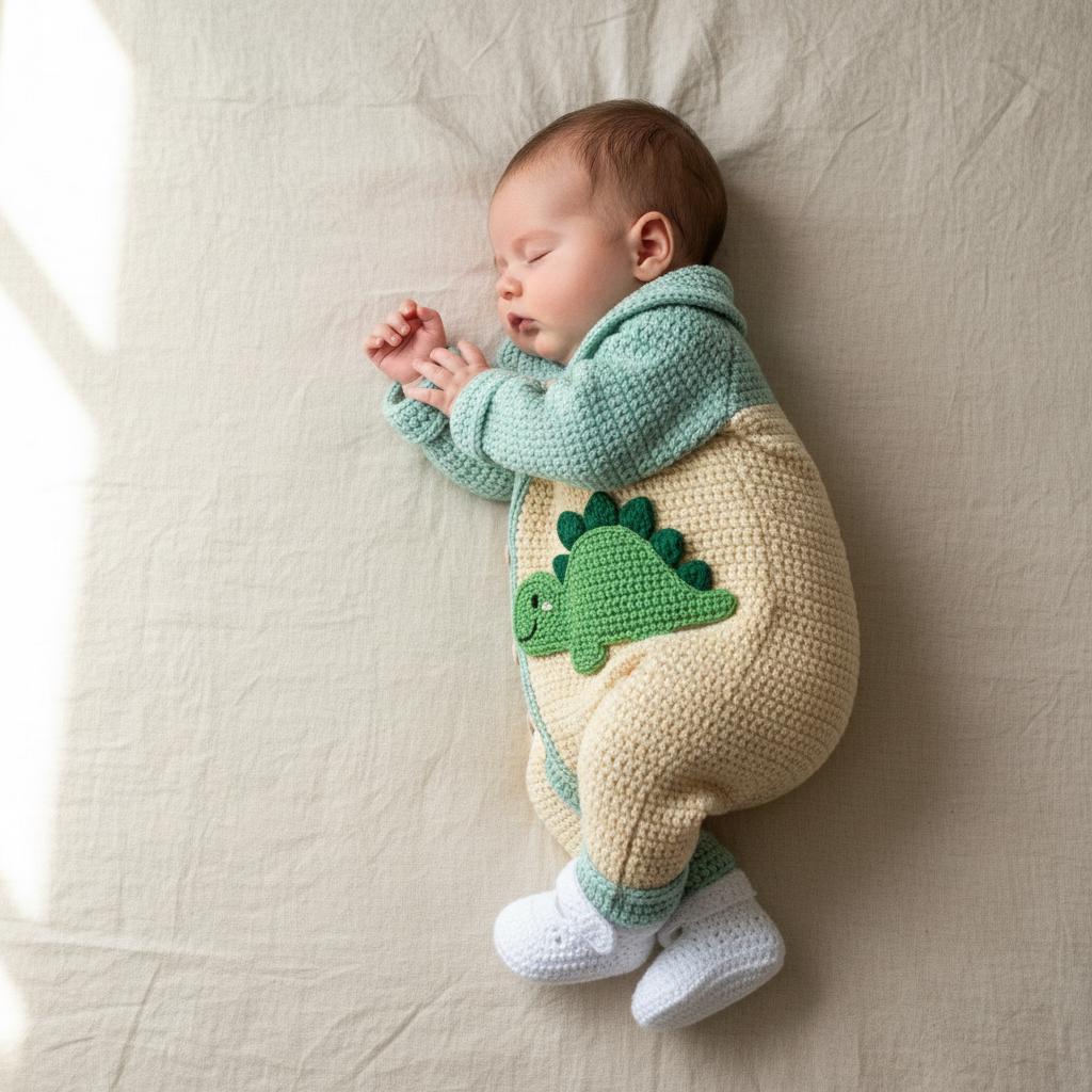 Crochet Dinosaur Baby Romper Set, Mint Green Stegosaurus Outfit with Booties, Newborn Photo Prop, Coming Home Outfit, Baby Shower Gift