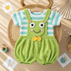 Crochet Frog Baby Outfit, Green Frog Romper and Striped Shirt, Newborn Photo Prop, Coming Home Outfit, Baby Shower Gift