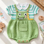 Crochet Dinosaur Baby Outfit, Handmade Green Dino Romper and Striped Shirt, Newborn Photo Prop, Coming Home Outfit, Baby Shower Gift