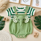 Crochet Elephant Baby Outfit, Handmade Green Romper and Striped Shirt, Newborn Photo Prop, Coming Home Outfit, Baby Shower Gift