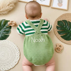 Crochet Elephant Baby Outfit, Handmade Green Romper and Striped Shirt, Newborn Photo Prop, Coming Home Outfit, Baby Shower Gift