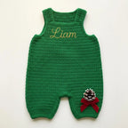 Crochet Christmas Baby Romper, Handmade Train Overalls, Newborn Holiday Outfit, First Christmas Photo Prop, Baby Shower Gift