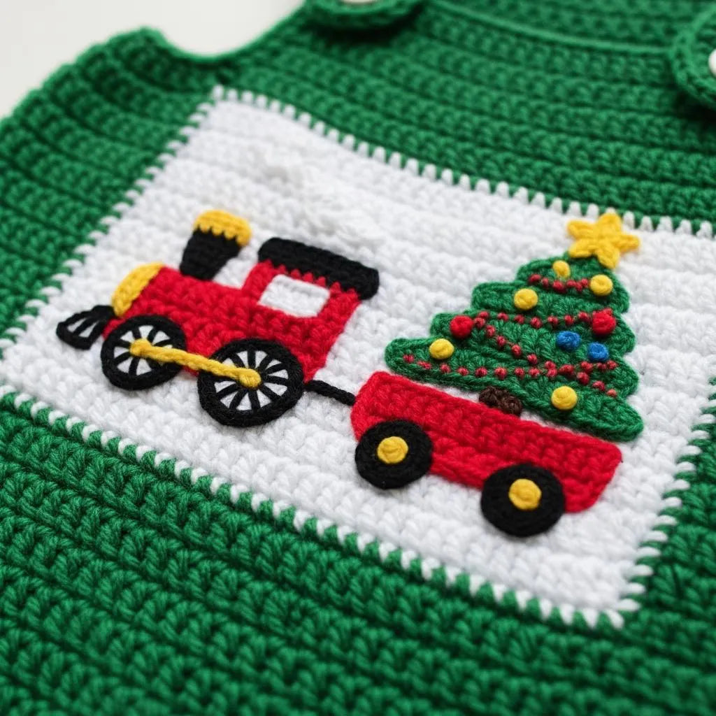 Crochet Christmas Baby Romper, Handmade Train Overalls, Newborn Holiday Outfit, First Christmas Photo Prop, Baby Shower Gift