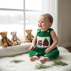 Crochet Christmas Baby Romper, Handmade Train Overalls, Newborn Holiday Outfit, First Christmas Photo Prop, Baby Shower Gift