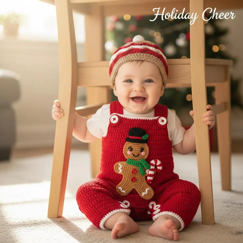 Crochet Baby Christmas Outfit, Gingerbread Baby Romper and Hat Set, Newborn Photo Prop, First Christmas Gift
