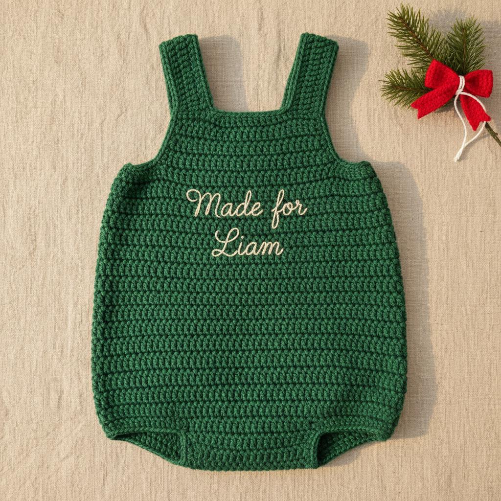 Crochet Baby Christmas Outfit, Reindeer Baby Romper, Handmade Newborn Photo Prop, Baby Boy First Christmas Gift