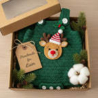 Crochet Baby Christmas Outfit, Reindeer Baby Romper, Handmade Newborn Photo Prop, Baby Boy First Christmas Gift
