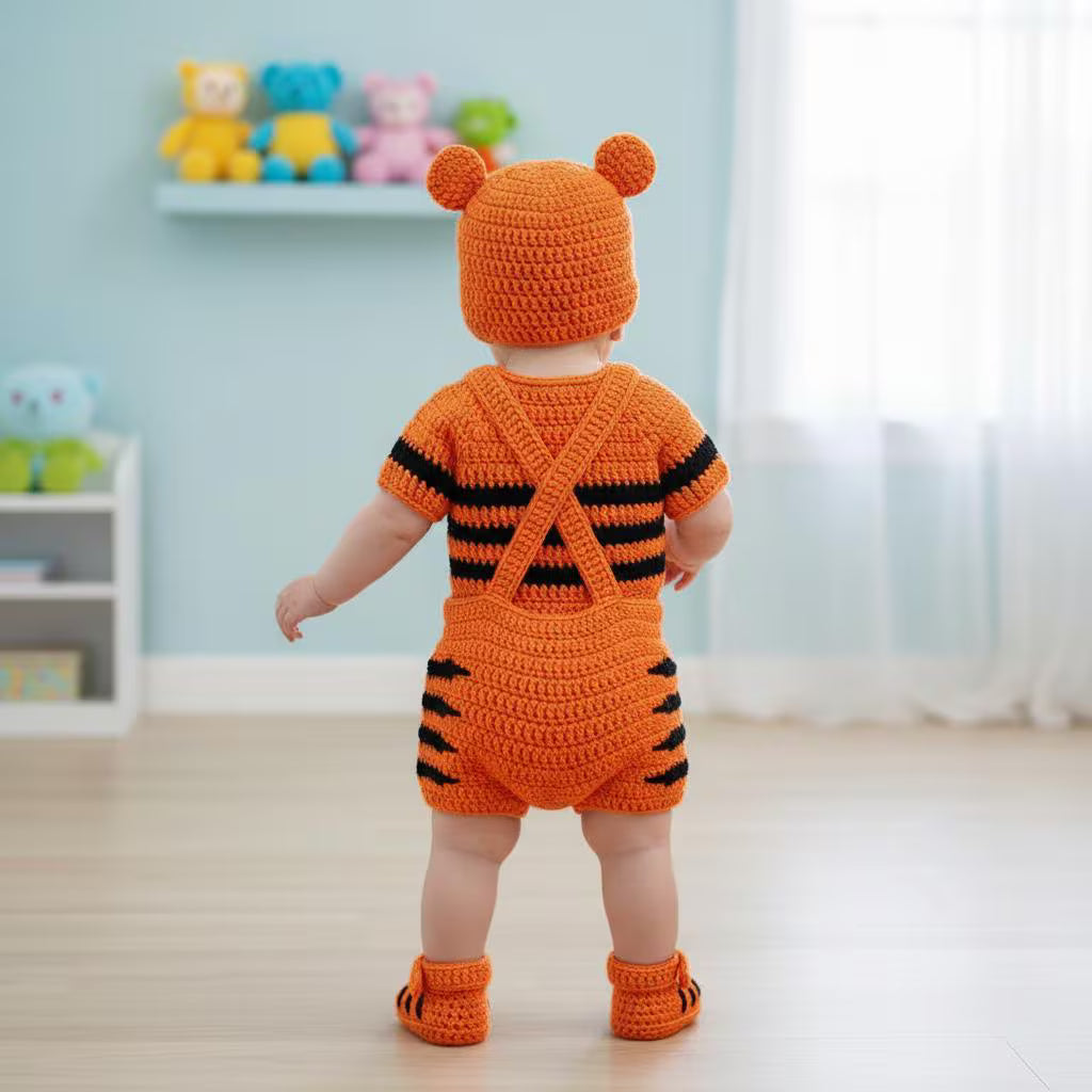 Personalized Crochet Baby Outfit, Winnie the Pooh Tigger or Piglet Romper Set, Hat and Booties, Newborn Photo Prop, Baby Shower Gift