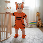 Personalized Crochet Baby Outfit, Winnie the Pooh Tigger or Piglet Romper Set, Hat and Booties, Newborn Photo Prop, Baby Shower Gift