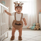 Personalized Crochet Safari Baby Outfit, Zebra Deer Giraffe Romper Set with Hat and Booties, Newborn Photo Prop, Baby Shower Gift