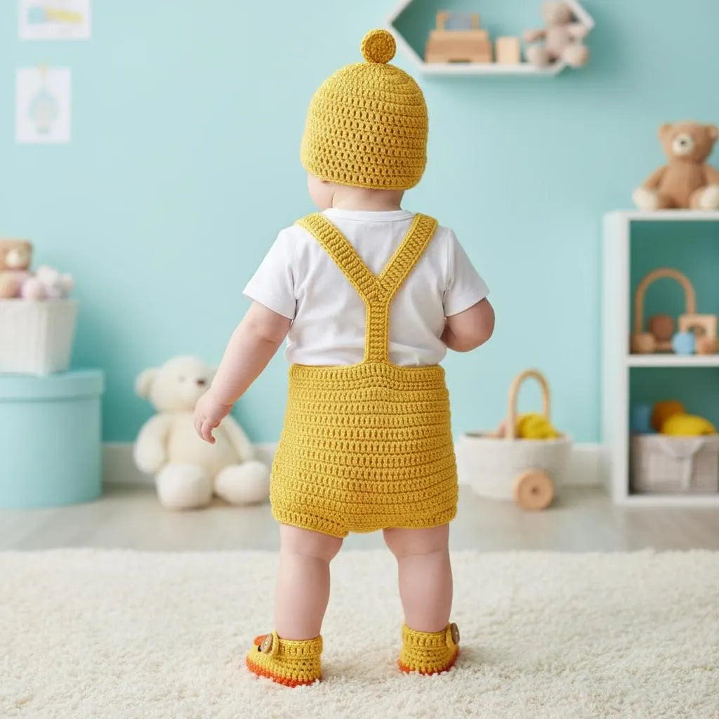 Personalized Crochet Baby Outfit, Duck Chick Pig Romper Set with Hat and Booties, Newborn Photo Prop, Custom Baby Shower Gift