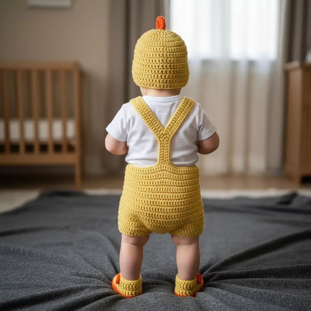 Personalized Crochet Baby Outfit, Duck Chick Pig Romper Set with Hat and Booties, Newborn Photo Prop, Custom Baby Shower Gift