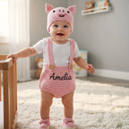 Personalized Crochet Baby Outfit, Duck Chick Pig Romper Set with Hat and Booties, Newborn Photo Prop, Custom Baby Shower Gift