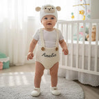 Personalized Crochet Baby Animal Outfit, Sheep Bunny or Cow Romper Set with Hat and Booties, Newborn Photo Prop, Baby Shower Gift