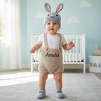 Personalized Crochet Baby Animal Outfit, Sheep Bunny or Cow Romper Set with Hat and Booties, Newborn Photo Prop, Baby Shower Gift