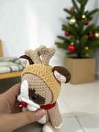Reindeer Pug Crochet Pattern, Christmas Dog Amigurumi (PDF)