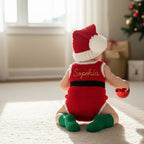 Crochet Santa Baby Outfit, Handmade Christmas Romper Set with Hat and Elf Booties, Newborn Photo Prop, First Christmas Gift