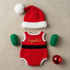 Crochet Santa Baby Outfit, Handmade Christmas Romper Set with Hat and Elf Booties, Newborn Photo Prop, First Christmas Gift