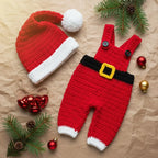 Crochet Santa Baby Outfit, Red Christmas Overalls and Hat Set, Newborn Photo Prop, Baby First Christmas Costume, Holiday Baby Gift