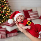 Crochet Santa Baby Outfit, Red Christmas Overalls and Hat Set, Newborn Photo Prop, Baby First Christmas Costume, Holiday Baby Gift