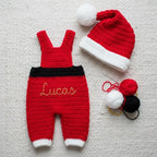 Crochet Santa Baby Outfit, Red Christmas Overalls and Hat Set, Newborn Photo Prop, Baby First Christmas Costume, Holiday Baby Gift