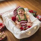 Personalized Crochet Baby Elf Outfit, Christmas Romper Hat and Booties Set, Newborn Photo Prop, First Christmas Holiday Gift
