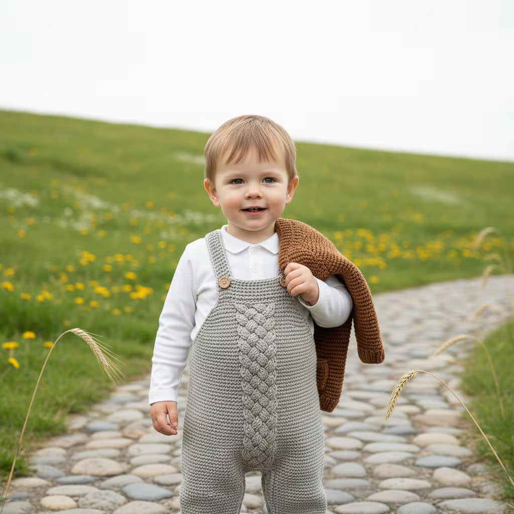 Handmade Crochet Baby Outfit, Cable Romper & Brown Cardigan Set, Newborn Coming Home Outfit, Baby Shower Gift
