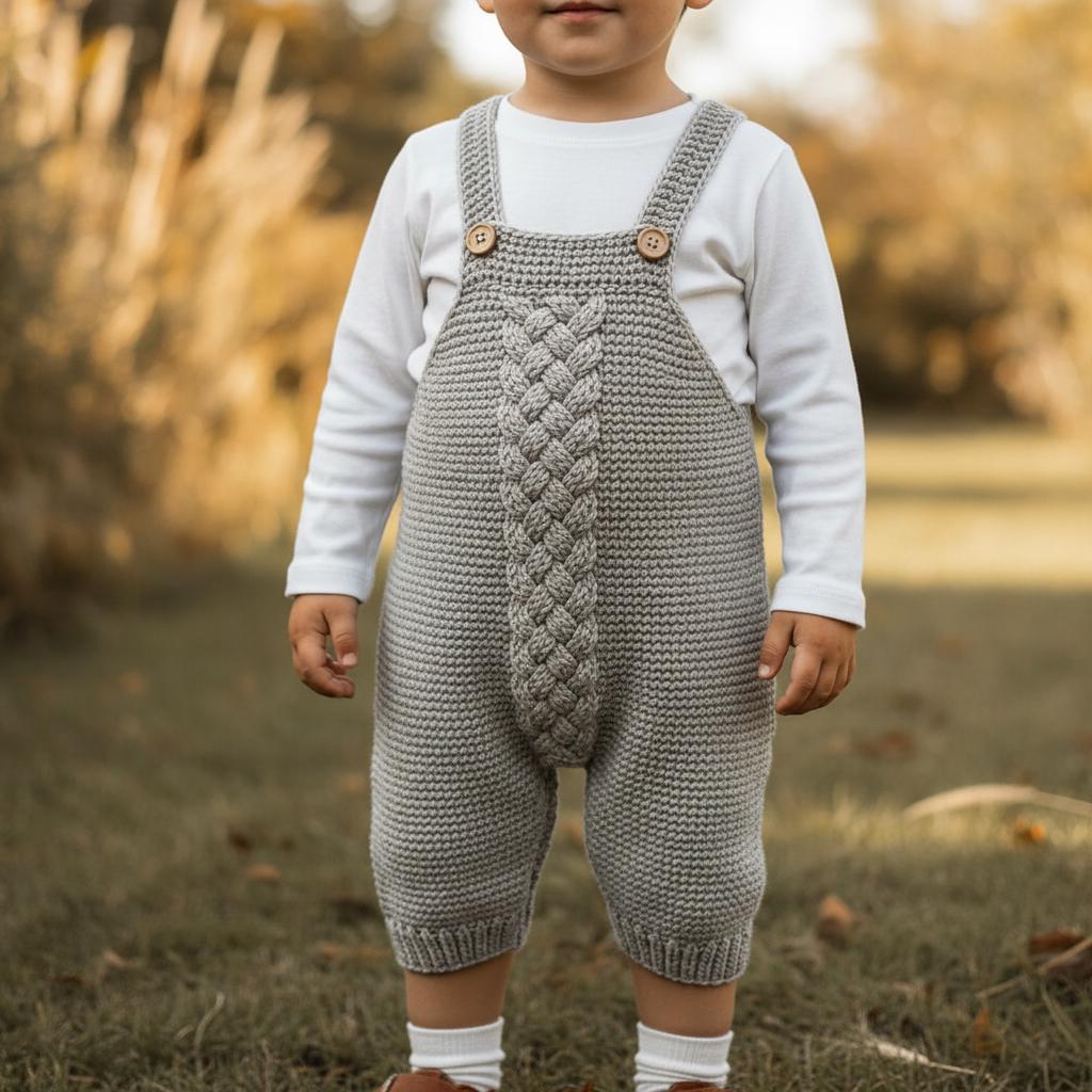 Handmade Crochet Baby Outfit, Cable Romper & Brown Cardigan Set, Newborn Coming Home Outfit, Baby Shower Gift