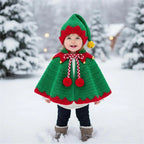 Handmade Crochet Elf Baby Outfit, Green Red Cape & Hat Set with Bells, Newborn Christmas Photo Prop, First Christmas Gift
