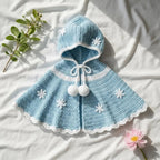 Crochet Baby Cape, Handmade Blue Snowflake Hooded Poncho, Winter Princess Newborn Photo Prop, Baby Shower Gift