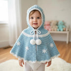 Crochet Baby Cape, Handmade Blue Snowflake Hooded Poncho, Winter Princess Newborn Photo Prop, Baby Shower Gift